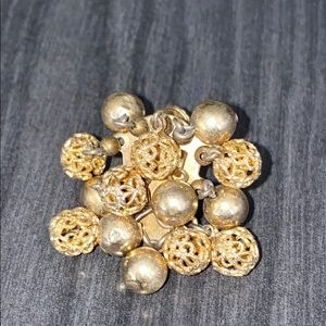 Gold Tone Beads Dangle Clip On Earring